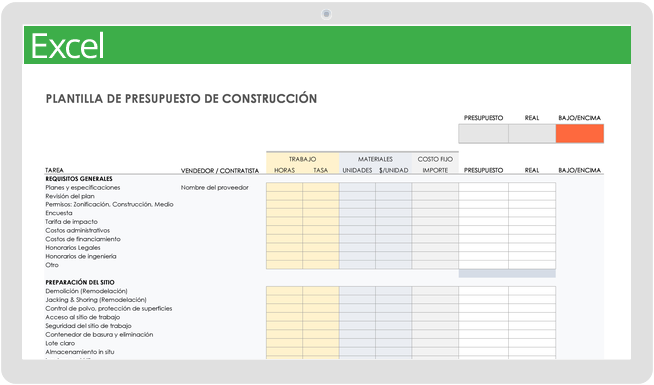 Sur Oeste Coraz N Perdido Plantilla Presupuesto Obra Excel Acampar